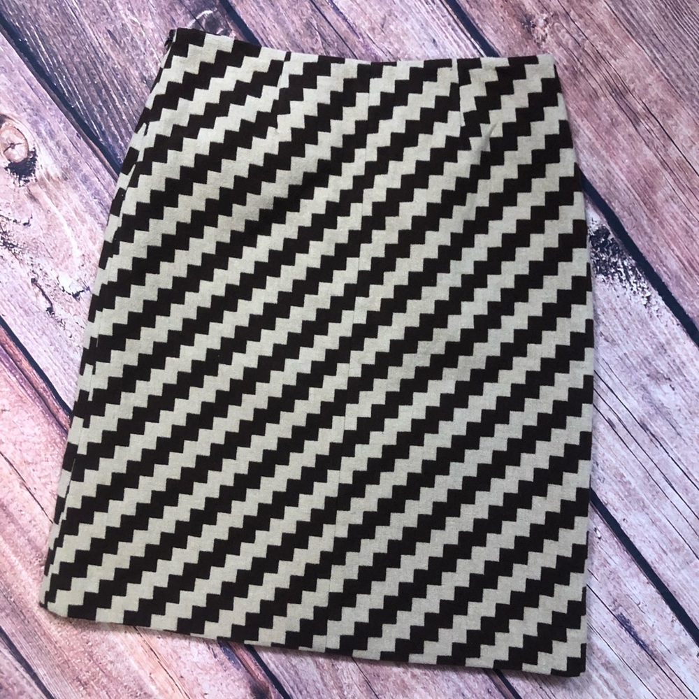 J. Crew Brown & Tan Zig-Zag Pattern Wool-Blend Skirt